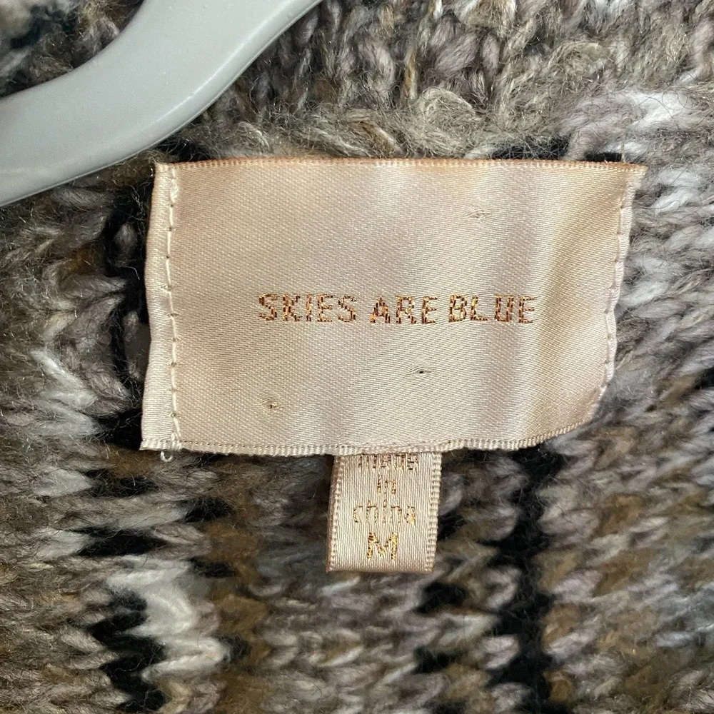 Skies Are Blue Women M Cable Knit Open Cardigan Blazer Fringed Wool Blend Brown‎